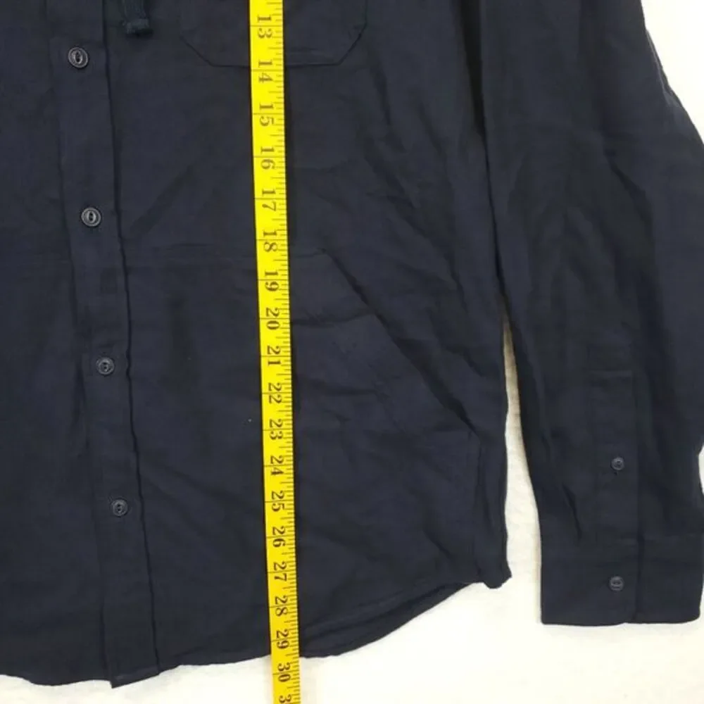Levi's Button Up Hooded Shirt Men M Long Sleeve Front‎ Pockets Navy Blue Cotton